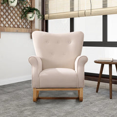 Lemnoor Elegant Upholstered Rocking Chair with Wooden Base and Button-Tufted Backrest