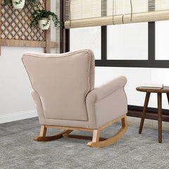 Lemnoor Elegant Upholstered Rocking Chair with Wooden Base and Button-Tufted Backrest