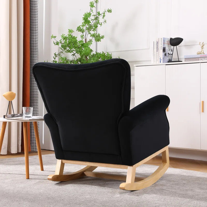 Lemnoor Elegant Upholstered Rocking Chair with Wooden Base and Button-Tufted Backrest