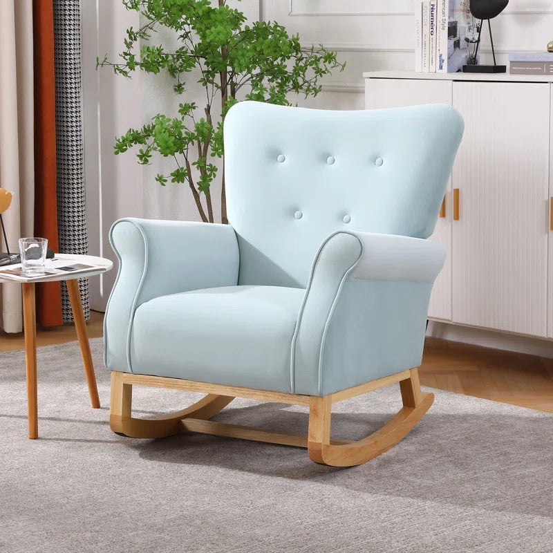 Lemnoor Elegant Upholstered Rocking Chair with Wooden Base and Button-Tufted Backrest