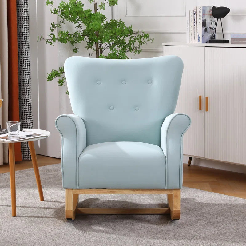 Lemnoor Elegant Upholstered Rocking Chair with Wooden Base and Button-Tufted Backrest