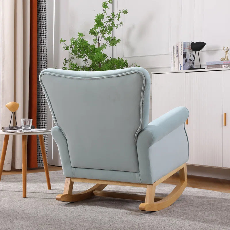 Lemnoor Elegant Upholstered Rocking Chair with Wooden Base and Button-Tufted Backrest