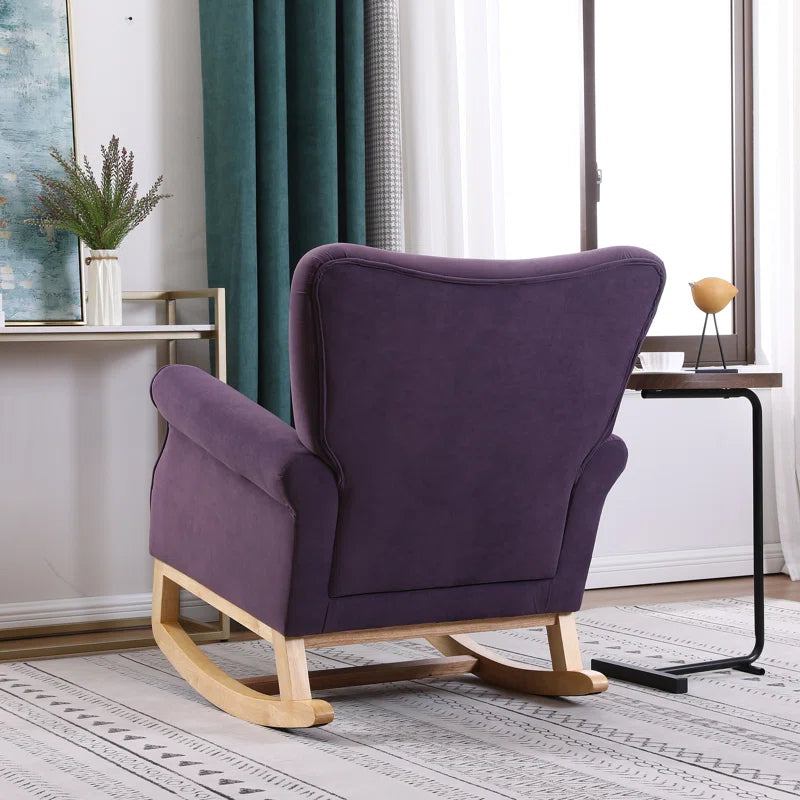 Lemnoor Elegant Upholstered Rocking Chair with Wooden Base and Button-Tufted Backrest