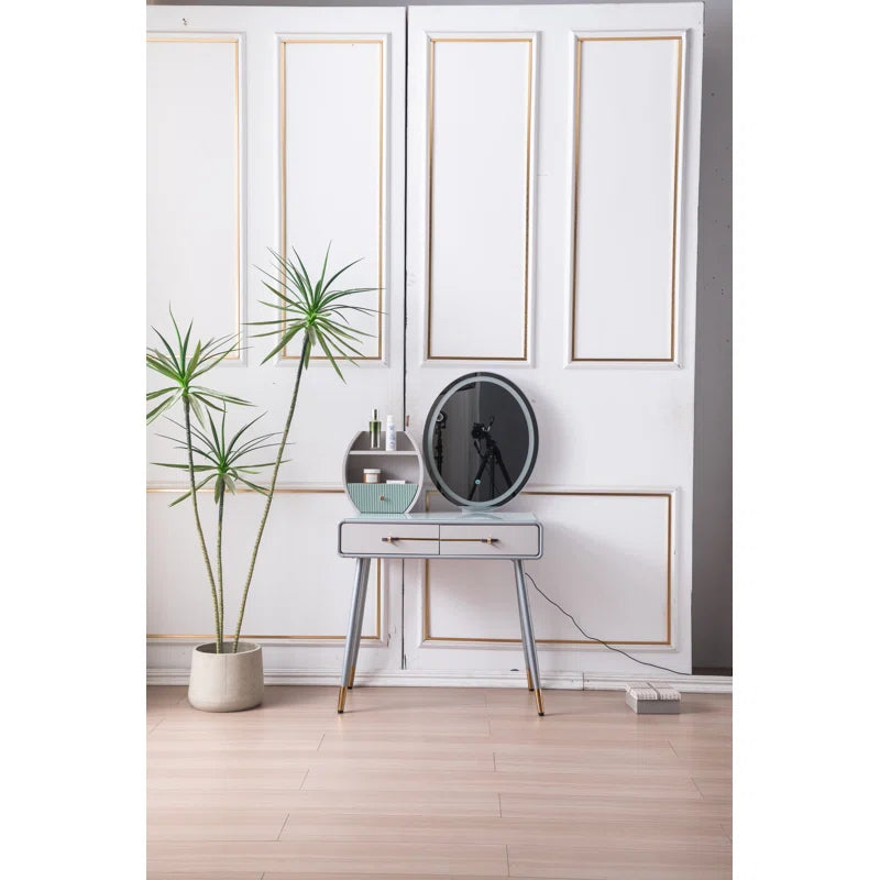 Sidestar Simple Italian Dressing Table With Stool And Mirror - Wooden Bazar