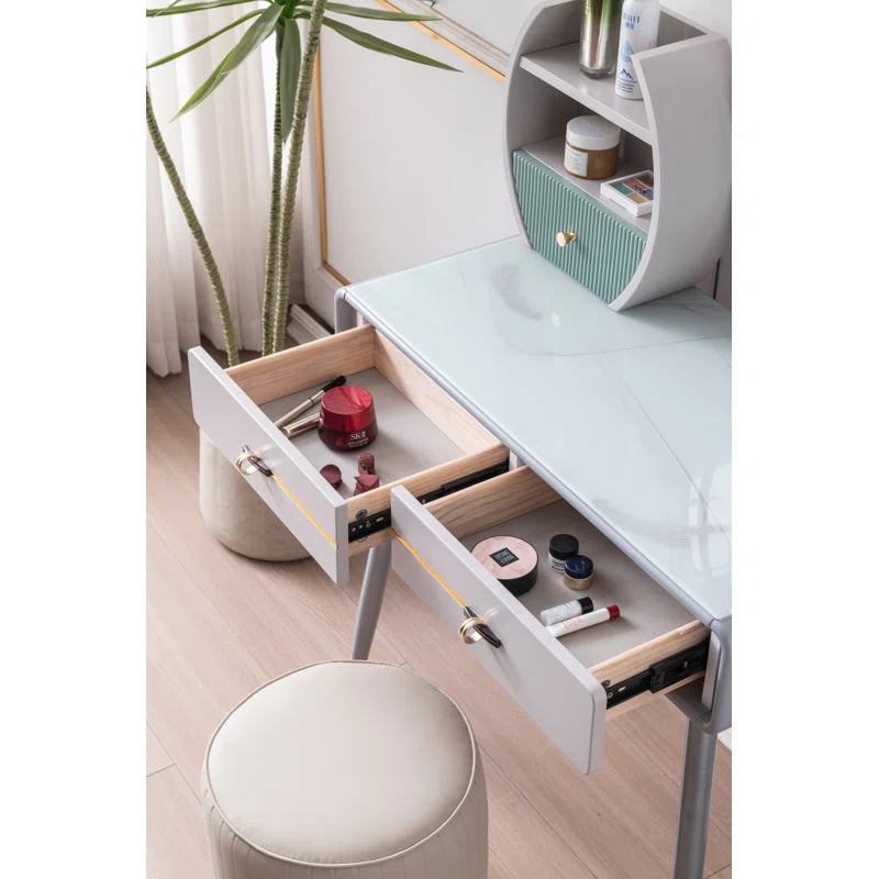 Sidestar Simple Italian Dressing Table With Stool And Mirror - Wooden Bazar