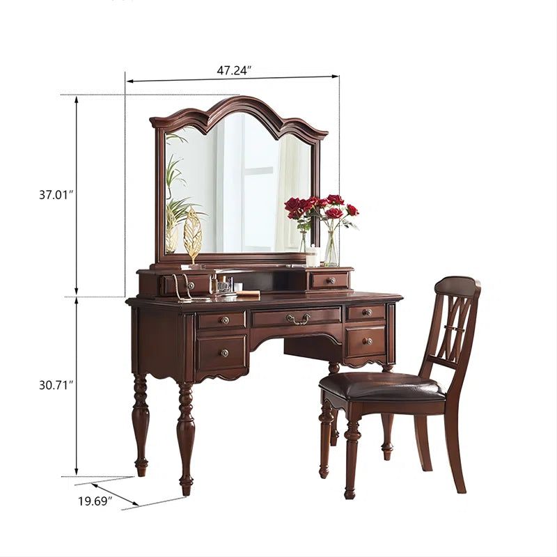 Laddfer Antique Mirrored Dressing table With Chair - Wooden Bazar