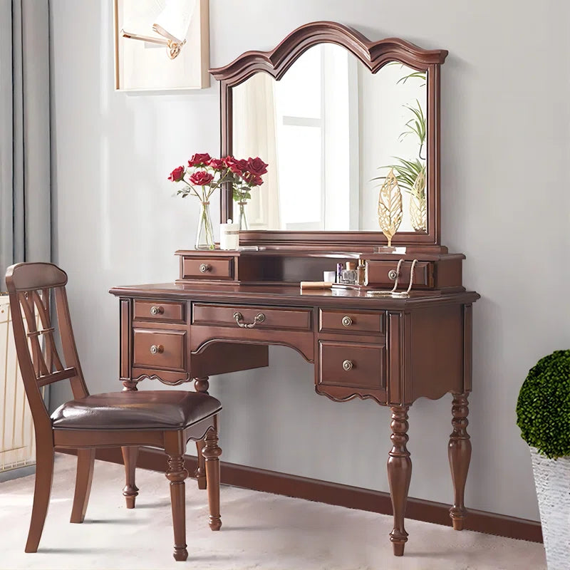 Laddfer Antique Mirrored Dressing table With Chair - Wooden Bazar