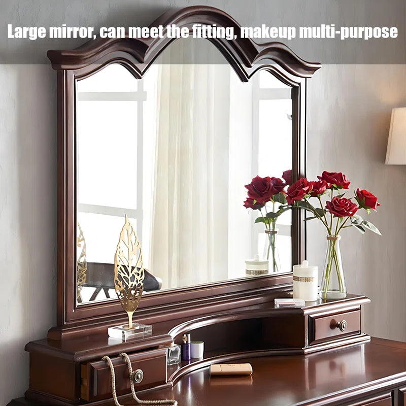 Laddfer Antique Mirrored Dressing table With Chair - Wooden Bazar