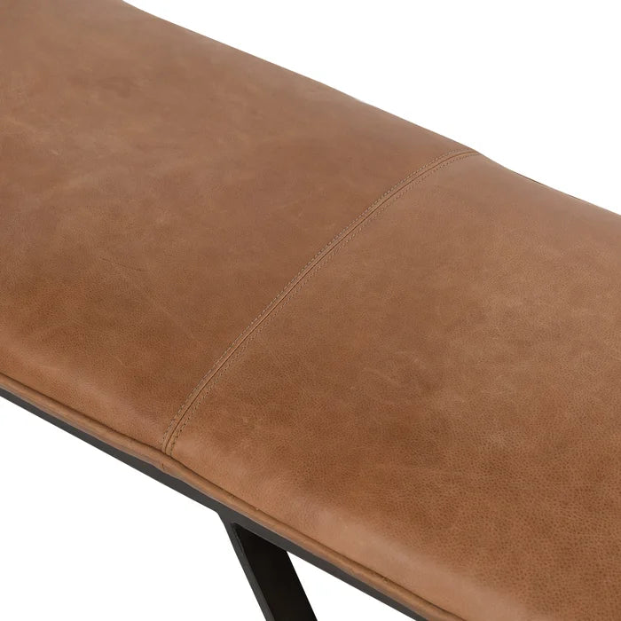 Sajester Genuine Leather Upholstered Bench - Wooden bazar