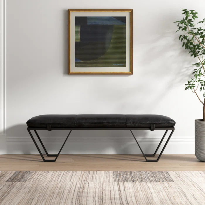 Sajester Genuine Leather Upholstered Bench - Wooden bazar