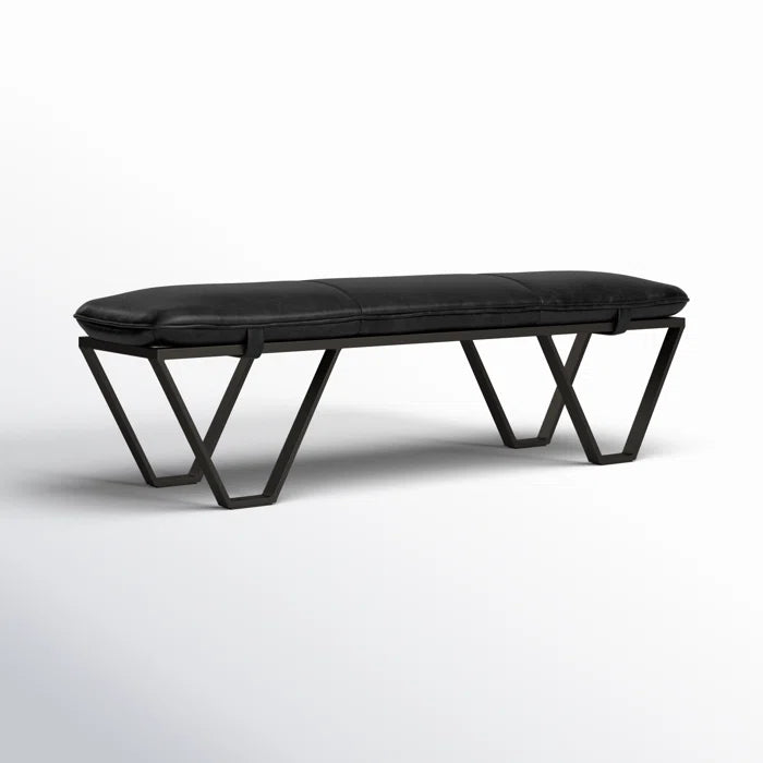 Sajester Genuine Leather Upholstered Bench - Wooden bazar