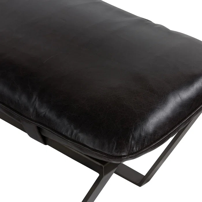 Sajester Genuine Leather Upholstered Bench - Wooden bazar