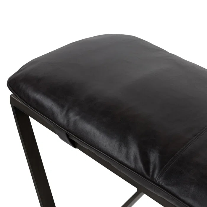 Sajester Genuine Leather Upholstered Bench - Wooden bazar