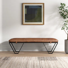 Sajester Genuine Leather Upholstered Bench - Wooden bazar