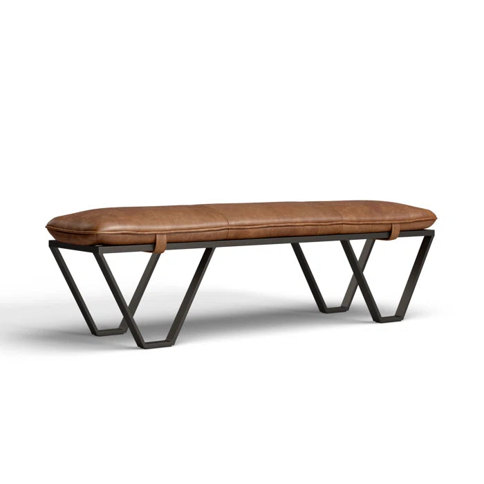 Sajester Genuine Leather Upholstered Bench - Wooden bazar