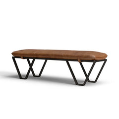 Sajester Genuine Leather Upholstered Bench - Wooden bazar