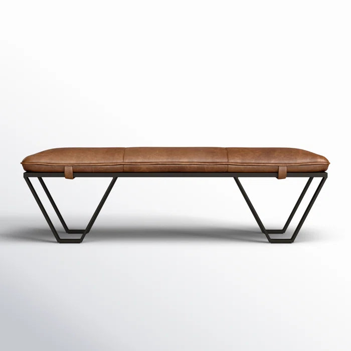 Sajester Genuine Leather Upholstered Bench - Wooden bazar