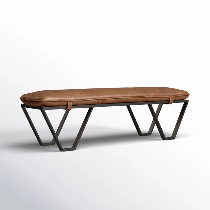 Sajester Genuine Leather Upholstered Bench - Wooden bazar