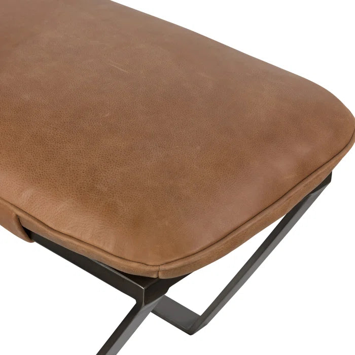 Sajester Genuine Leather Upholstered Bench - Wooden bazar