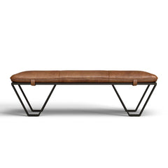 Sajester Genuine Leather Upholstered Bench - Wooden bazar