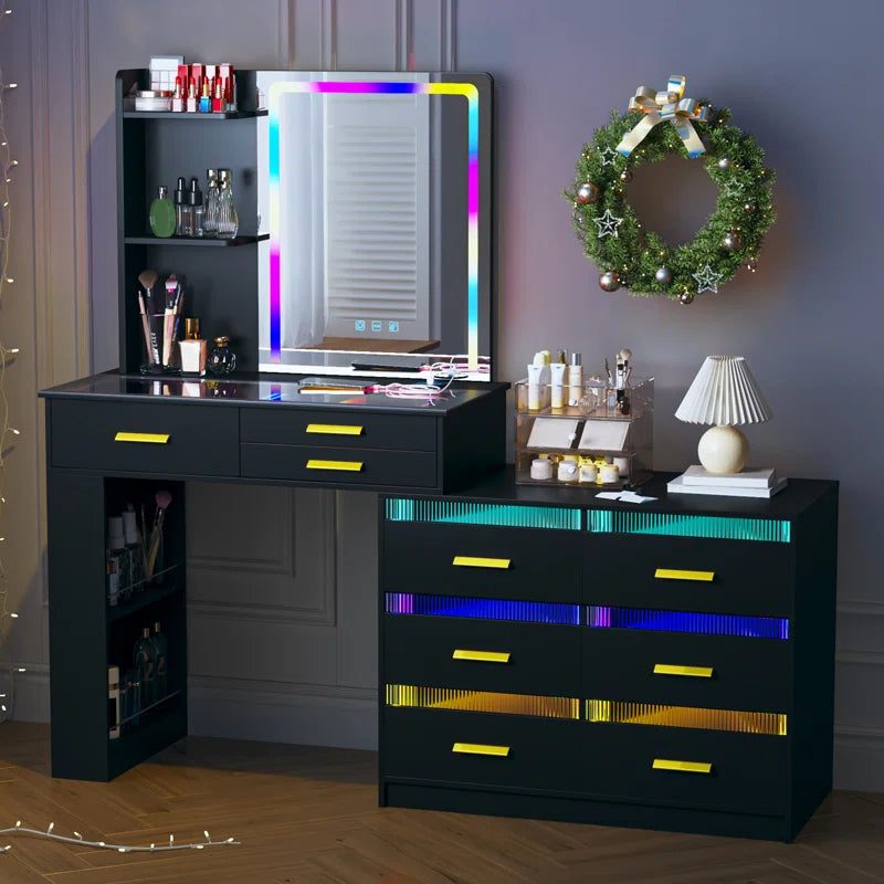 Hartoon Smart Led Makeup Vanity Table With Rgb Lights & Wireless Charging