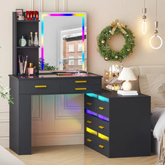 Hartoon Smart Led Makeup Vanity Table With Rgb Lights & Wireless Charging