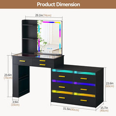 Hartoon Smart Led Makeup Vanity Table With Rgb Lights & Wireless Charging