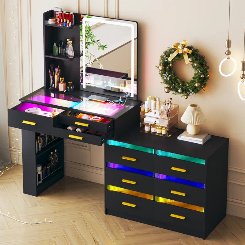 Hartoon Smart Led Makeup Vanity Table With Rgb Lights & Wireless Charging