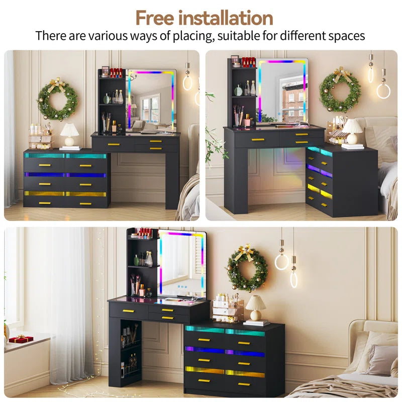 Hartoon Smart Led Makeup Vanity Table With Rgb Lights & Wireless Charging