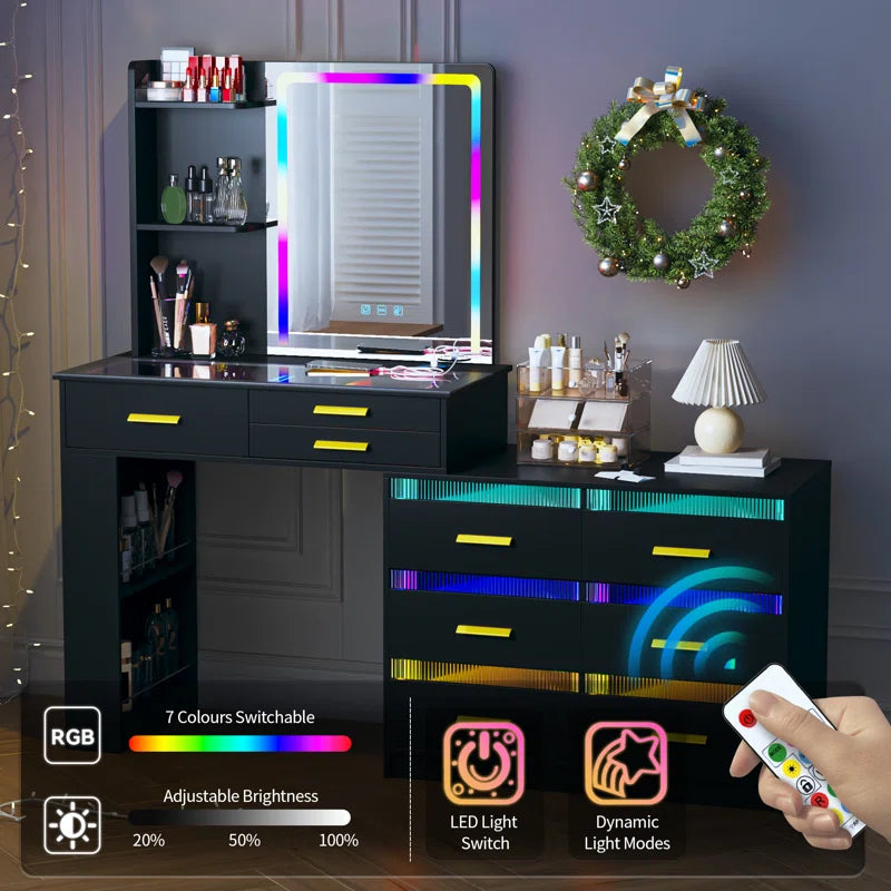 Hartoon Smart Led Makeup Vanity Table With Rgb Lights & Wireless Charging
