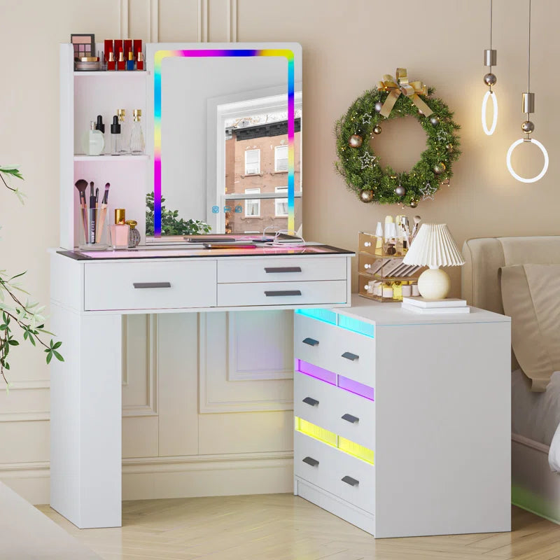 Hartoon Smart Led Makeup Vanity Table With Rgb Lights & Wireless Charging