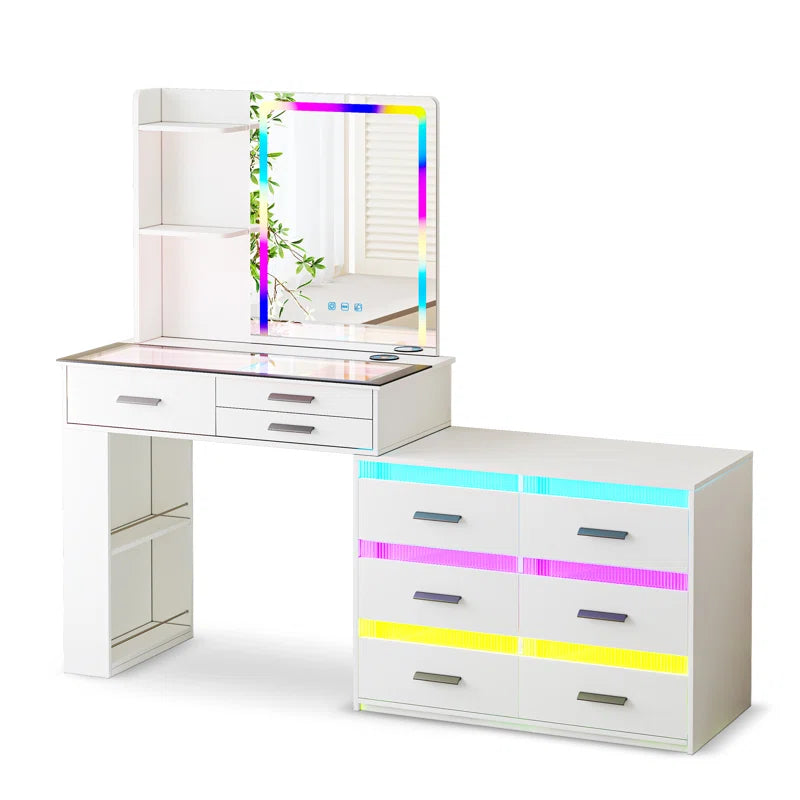Hartoon Smart Led Makeup Vanity Table With Rgb Lights & Wireless Charging