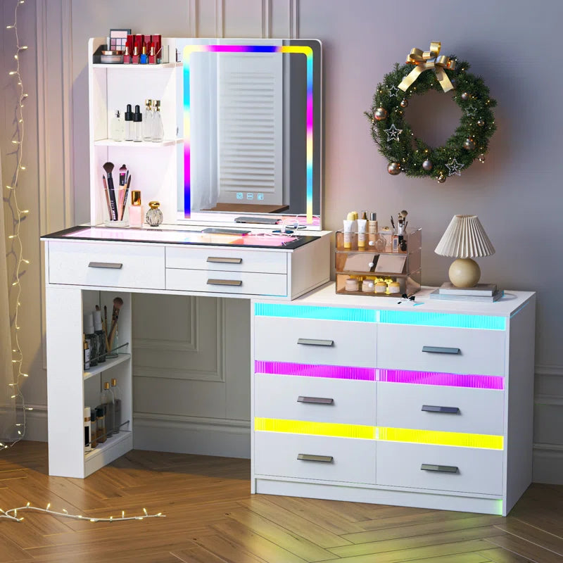 Hartoon Smart Led Makeup Vanity Table With Rgb Lights & Wireless Charging