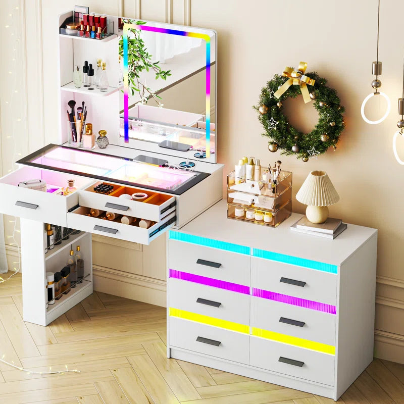 Hartoon Smart Led Makeup Vanity Table With Rgb Lights & Wireless Charging