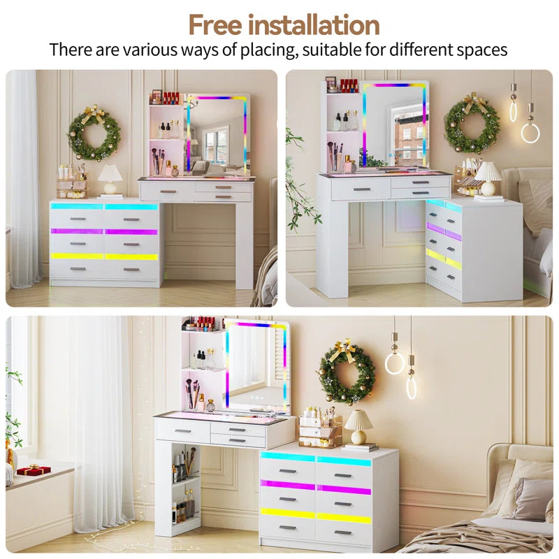 Hartoon Smart Led Makeup Vanity Table With Rgb Lights & Wireless Charging
