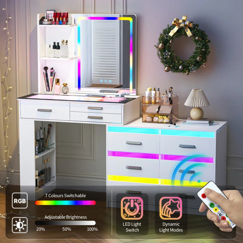 Hartoon Smart Led Makeup Vanity Table With Rgb Lights & Wireless Charging
