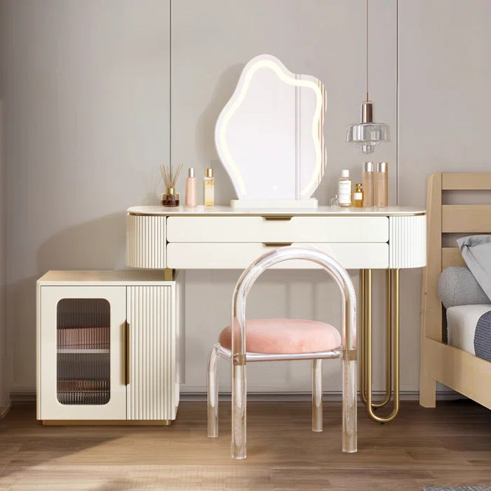 Canwarn Luxurious Modern-Classical Wooden Vanity with Glass Cabinet