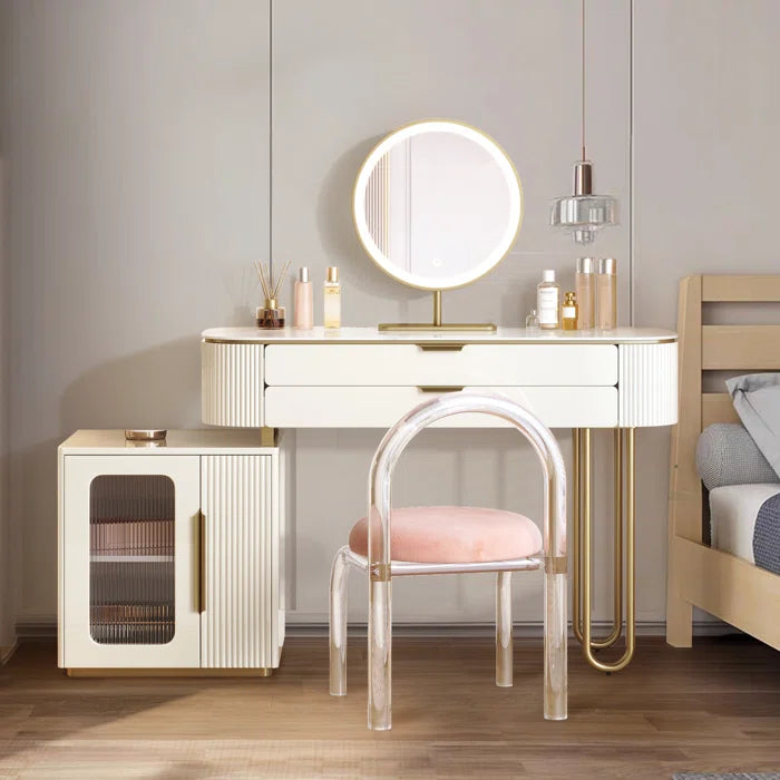 Canwarn Luxurious Modern-Classical Wooden Vanity with Glass Cabinet