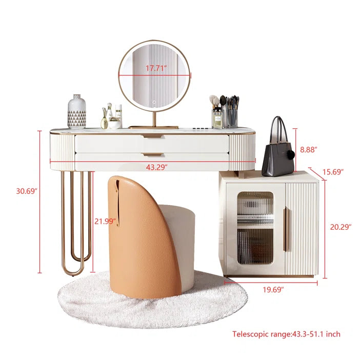 Canwarn Luxurious Modern-Classical Wooden Vanity with Glass Cabinet