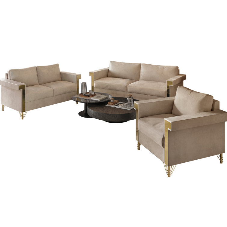 Snaresbrookz 3 - Piece Velvet Living Room Set Luxury Sofa Set