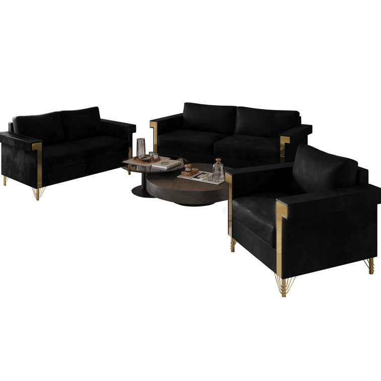 Snaresbrookz 3 - Piece Velvet Living Room Set Luxury Sofa Set