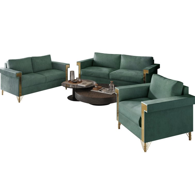 Snaresbrookz 3 - Piece Velvet Living Room Set Luxury Sofa Set