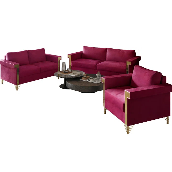 Snaresbrookc 3 - Piece Velvet Living Room Luxury Sofa Set