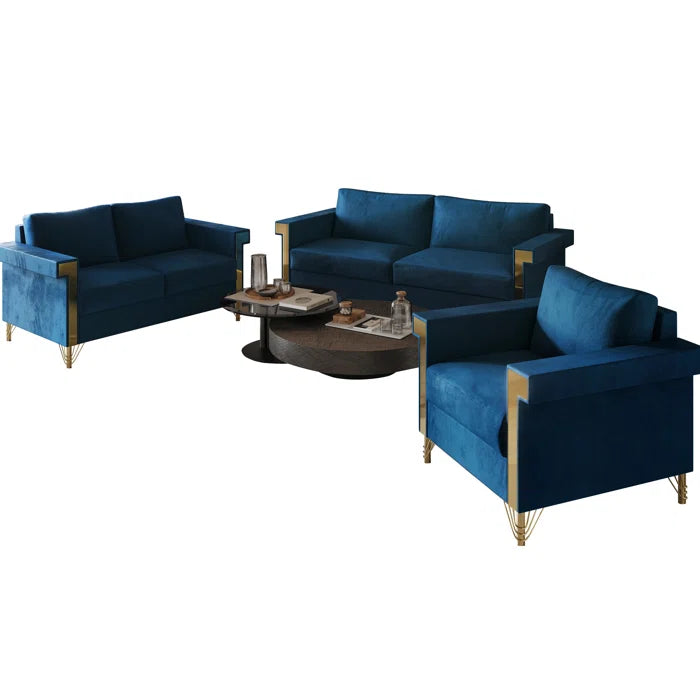 Snaresbrookc 3 - Piece Velvet Living Room Luxury Sofa Set