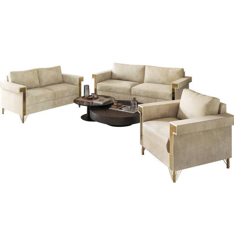 Snaresbrookz 3 - Piece Velvet Living Room Set Luxury Sofa Set