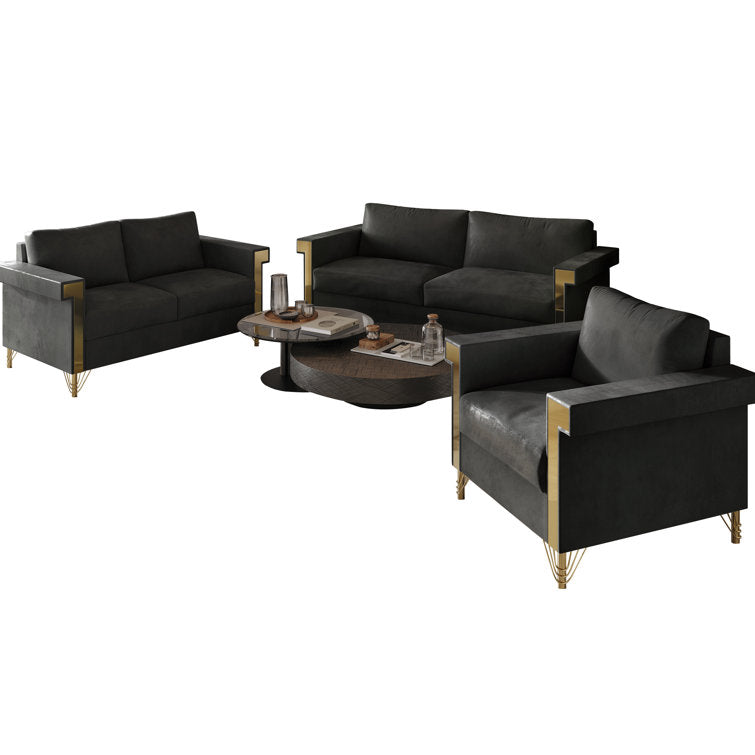 Snaresbrookz 3 - Piece Velvet Living Room Set Luxury Sofa Set