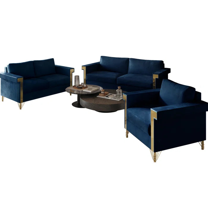 Snaresbrookz 3 - Piece Velvet Living Room Set Luxury Sofa Set