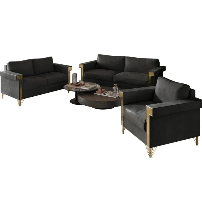 Snaresbrookc 3 - Piece Velvet Living Room Luxury Sofa Set