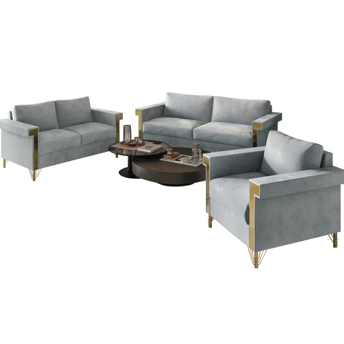 Snaresbrookc 3 - Piece Velvet Living Room Luxury Sofa Set