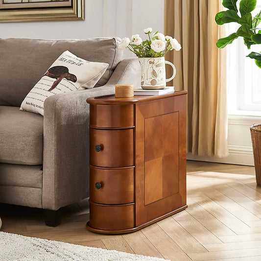 Uvaash Solid Wood Chairside End Table, Two-Drawer Narrow Side Table Slim
